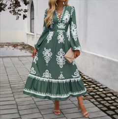 Elegant High-Waist Printed Dress