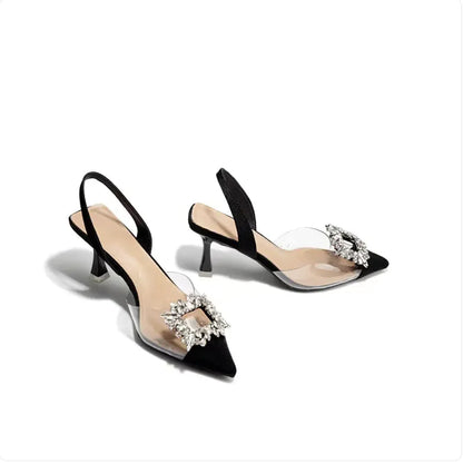 Rhinestone Square Buckle Transparent Stiletto Sandals