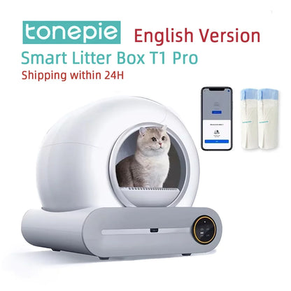 Tonepie 65L Automatic Smart Cat Litter Box Self Cleaning Fully Enclosed Cat Litter Box Pet Toilet Litter Tray English versions