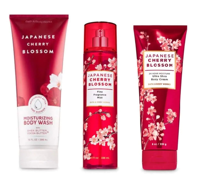 Bath and Body Works - Japanese Cherry Blossom - Moisturizing Body Wash Fine Fragrance Mist and Ultra Shea Body Cream - 3 pc - Gift Set (2020))