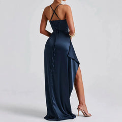 Sleek Satin High-Slit Gown