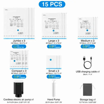 Compact Travel Vacuum Bag System