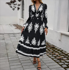 Elegant High-Waist Printed Dress