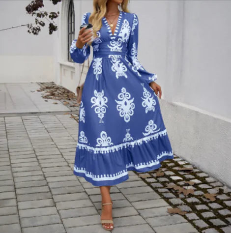 Elegant High-Waist Printed Dress