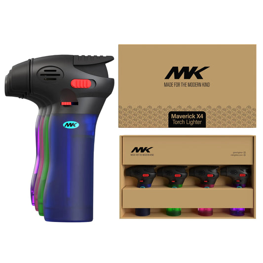 MK Lighter 4Pcs Assorted Colors Torch Lighters Butane Ideal to use as Kitchen Lighter Candle Lighters Camping Lighter BBQ Lighter Windproof Lighters Refillable Lighters (Gas Included)